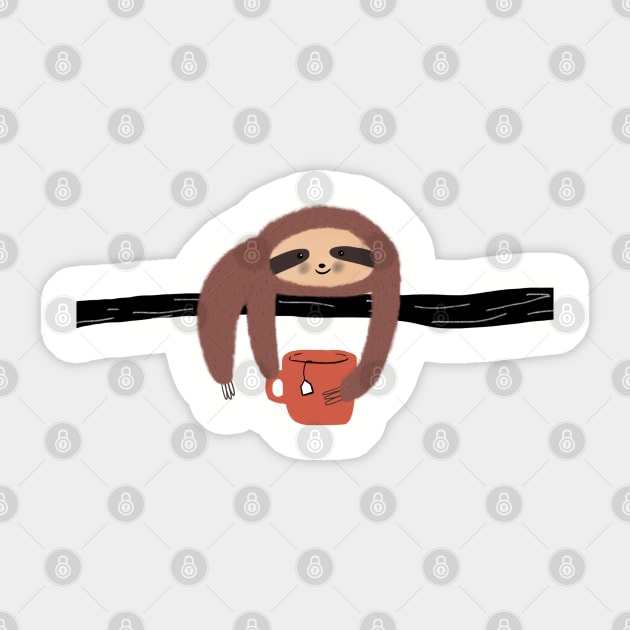 Lazy happy Sloth with a cup of tea Sticker by Arpi Design Studio